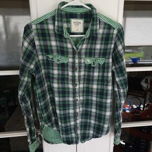 Abercrombie & Fitch Green and White Plaid Button Down